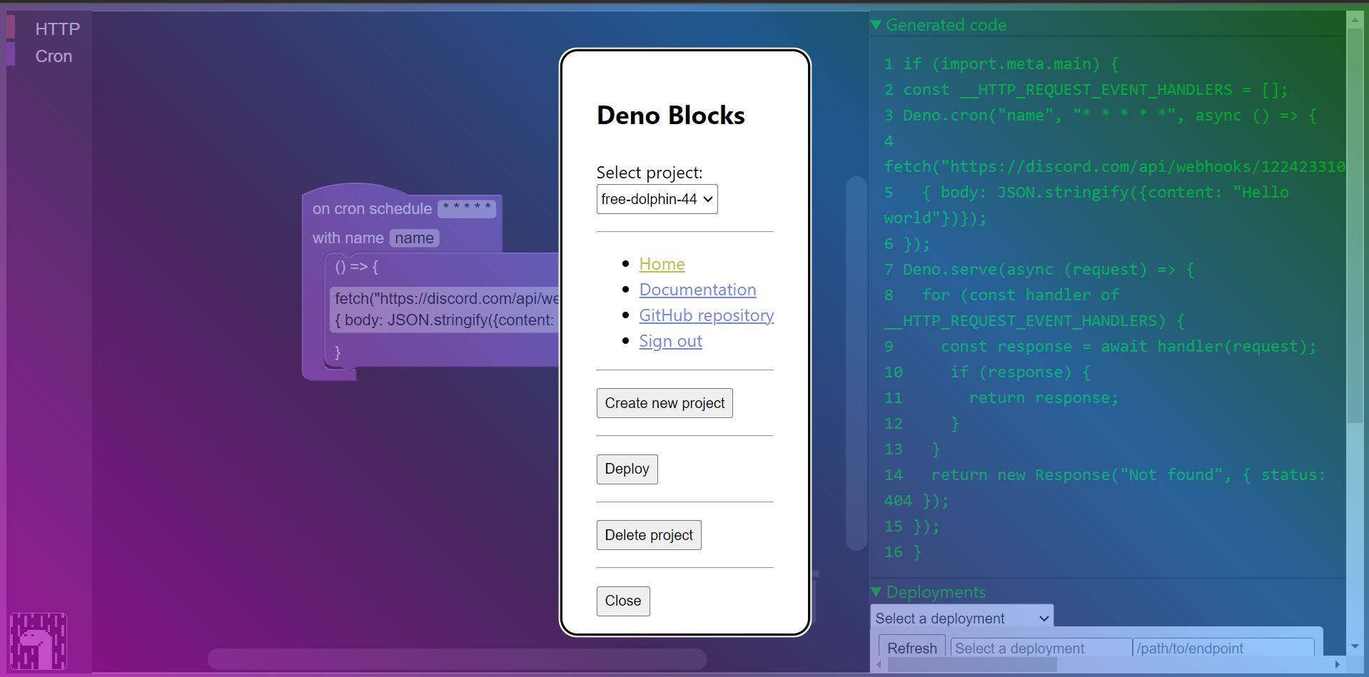 Screenshot of Deno Blocks settings